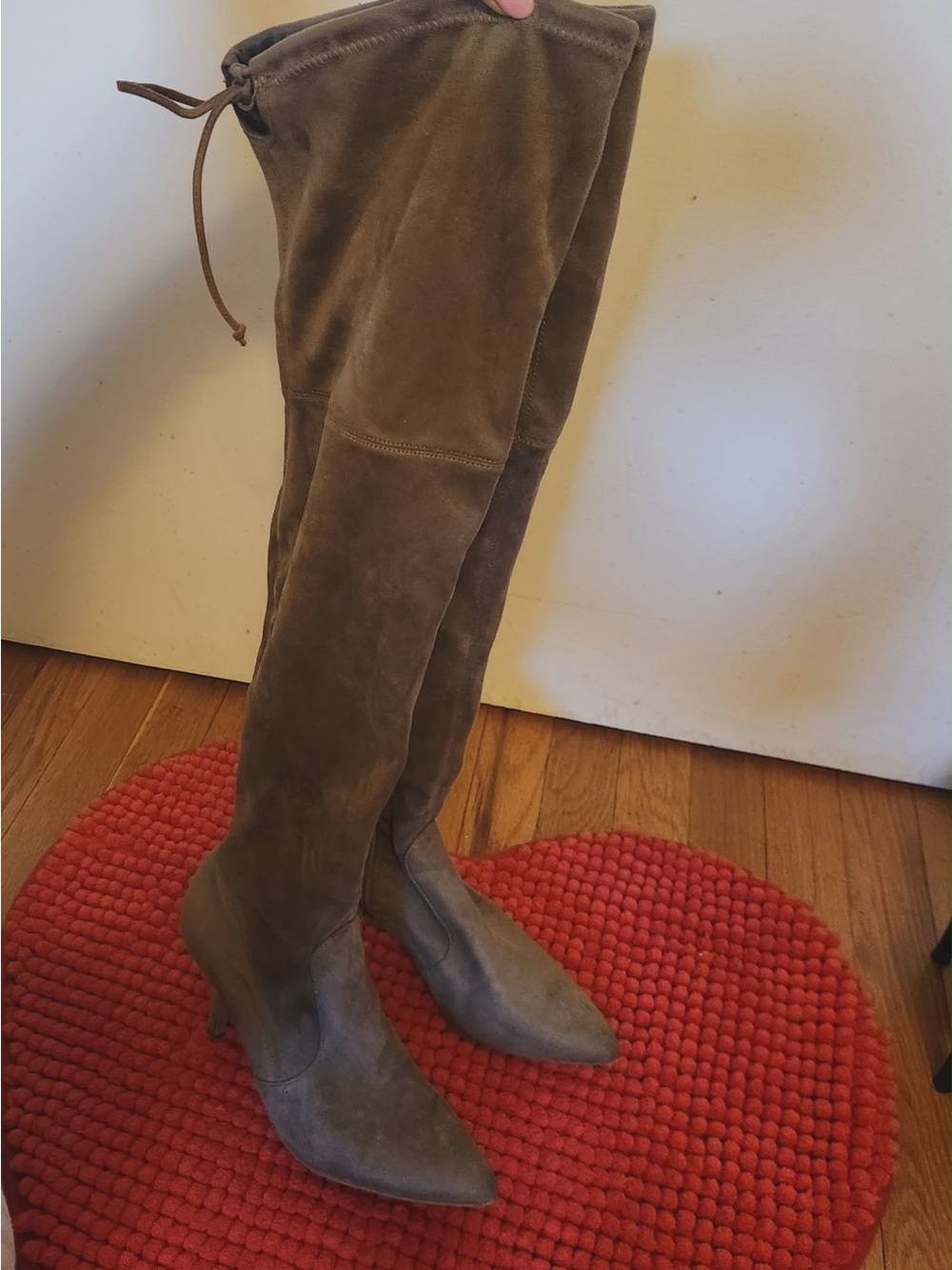 Over-the-Knee Suede Heeled Boots in Taupe